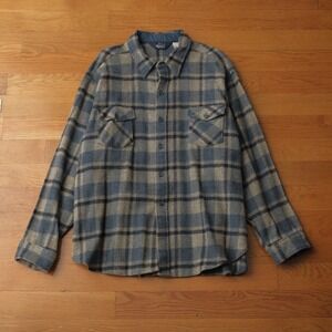 Vintage Woolrich Plaid Wool Flannel Shirt Blue Gray XXXL Made USA Heavyweight
